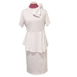 Toponsky Women's Peplum Bow Club Ruffle Pencil Dress, White